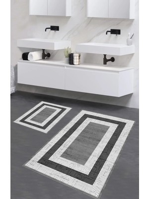 Mikasso Safir 2'li Banyo Paspası Yıkanabilir Kaymaz Taban Renkli Dekoratif Banyo Paspası Seti Dijital Baskı