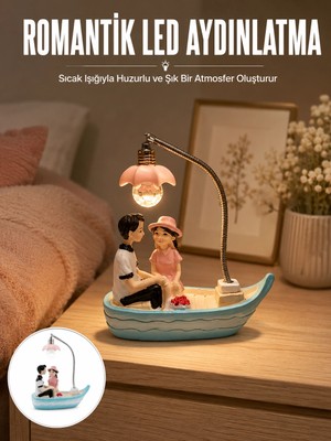 Motto Ticaret Mey Ithalat® Romantik Sandal Üzerinde Çift Figürü LED Gece Lambası Masa Dekoru Yeni Nesil