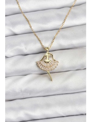 Marsilyan 316L Çelik Zincir Gold Renk Balerin Model Kadın Kolye 5886