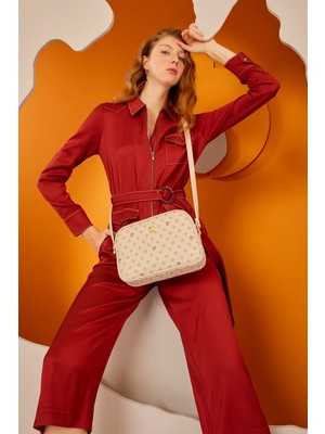TeknoKapsül Pierre Cardin Bej Monogram Kadın Omuz Çantası 05PO22Y1536