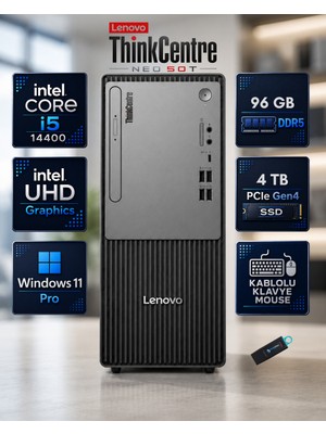 Lenovo Thinkcentre Neo 50T Gen 5 Intel Core I5-14400 96 GB Ddr5 4 Tb SSD Windows 11 Pro Mini Tower Masaüstü Bilgisayar Siyah 12UD002CTRRNP16