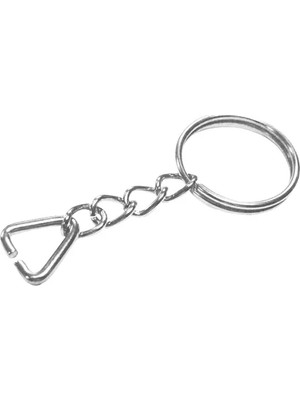 Marsilyan Anahtarlık Halkası, Halka + Zincir + Üçgen, 24MM, Gümüş, Nikel, 1 Adet