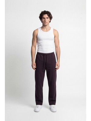 Machinist Erkek Önü Dikiş Detaylı Double Face Baggy Pantolon Koyu Kahverengi