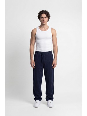 Machinist Erkek Önü Dikiş Detaylı Double Face Baggy Pantolon Gece Mavisi