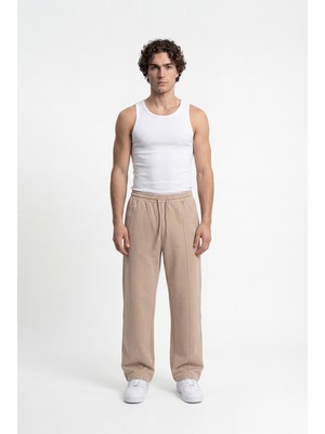 Machinist Erkek Önü Dikiş Detaylı Double Face Baggy Pantolon Açık Bej