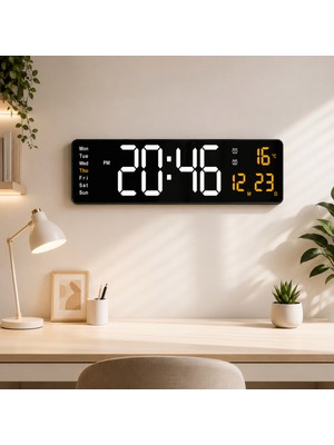 Multizone Modern LED Duvar Saati 40 cm Büyük Dijital Ekran Uzaktan Kumandalı Takvimli Saat Siyah