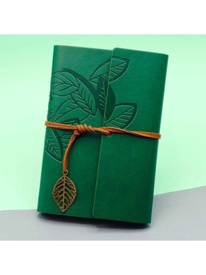 Aydogan's Yeşil Deri Kapaklı Yaprak Desenli Defter