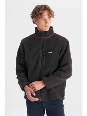 Regular Fit Normal Kesim Dik Yaka Tam Fermuarlı Cepli Sherpa Sweatshirt Polar