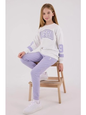 U.S. Polo Assn. U.S. Polo Assn Kız İkili Takım Beyaz 9 - 10 Yaş Lastikli Paça 3 İplik Şardonlu Kumaş