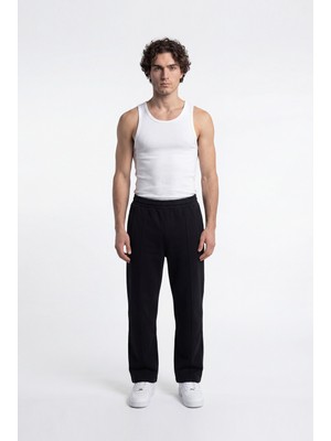 Machinist Erkek Önü Dikiş Detaylı Double Face Baggy Pantolon Siyah
