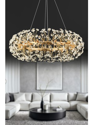 Apliqa Gloria 80'lik Gold Kristal Taşlı Modern Tasarım Salon Avize