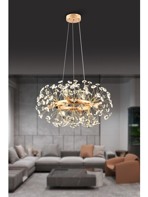 Apliqa Gloria 60'lık Gold Kristal Taşlı Modern Tasarım Salon Avize