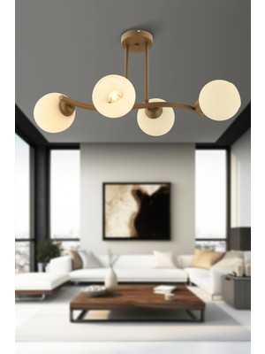 Apliqa Kellie 4'lü Eskitme Beyaz Camlı Modern Salon Avize