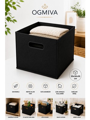 Ogmiva Keçe Organizer Kutu 30X30X30 cm Katlanabilir Çok Amaçlı Düzenleyici Sepet Oyuncak Dolap Raf Düzenleyici