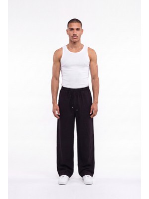 Machinist Erkek Baggy Keten Pantolon Siyah