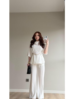 Ayşenur Dinçer Butik Gold Zincir Kemer Premium Takım Beyaz