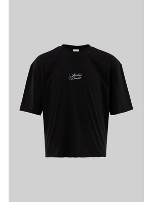 Machinist Clothing Erkek Shadow Of Doubt Baskılı Crop Oversize Tişört Siyah
