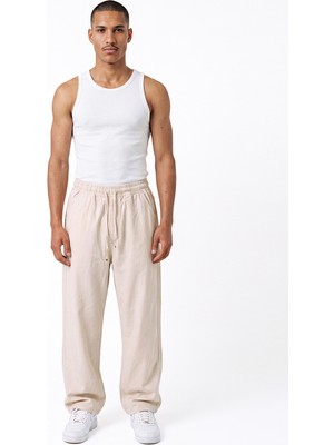 Machinist Erkek Baggy Keten Pantolon Bej