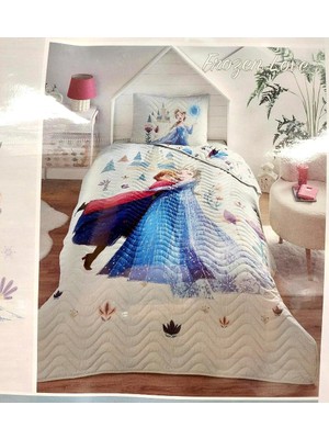 Özdilek Lisanslı Kapitoneli Pike %100 Pamuk Tek Kişilik Çocuk Yatak Örtüsü (160X230)-FROZEN Love Krem