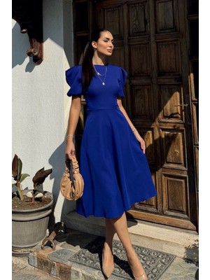 Sindi Moda Manolya Karpuz Kol Midi Elbise