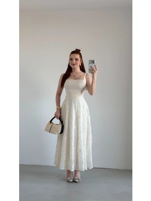 Ayşenur Dinçer Butik Maried Kare Yaka Elbise Ekru