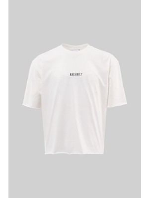 Machinist Clothing Erkek 87 Baskılı Crop Oversize Tişört Ekru