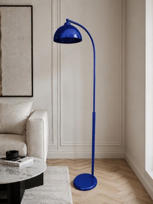 Avizade Nebula Mavi Metal Premium Tasarım Hareketli Başlıklı Ayaklı Lambader Retro Şapkalı Dekoratif Zemin Lambası Modern Salon Oturma Odası Köşe Aydınlatma E27 Duy Uyumlu