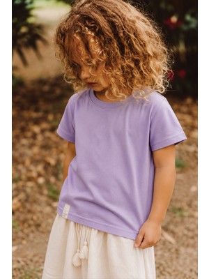 Cigit Etiket Detaylı T-Shirt 2-10 Yaş Lila