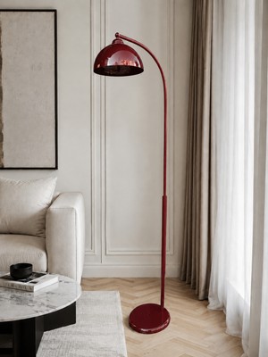Avizade Nebula Bordo Metal Premium Tasarım Hareketli Başlıklı Ayaklı Lambader Retro Şapkalı Dekoratif Zemin Lambası Modern Salon Oturma Odası Köşe Aydınlatma E27 Duy Uyumlu