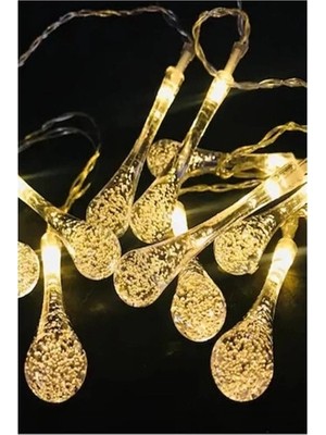 Belle Fusion Mey Ithalat® 10 LED 2 Metre Sarı Kristal Su Damlası Güneş Enerjili LED Işık