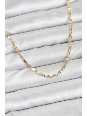 Marsilyan cm 14K Gold Renk Lazerli Zincir Model Kadın Kolye 5886