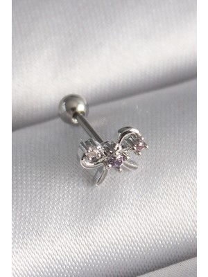 Aydogan's 316L Çelik Gümüş Renk Zirkon Taşlı Kurdele Tragus Piercing