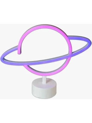 Belle Fusion Mey Ithalat® Neon Işıklı Satürn Lamba (Pil + Usb)