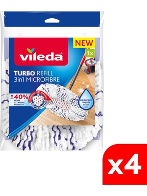 Vileda 4 Paket Turbo Deep Clean Yedek Paspas, Extra Pedli, Üçgen Başlık, Derinlemesine Temizlik