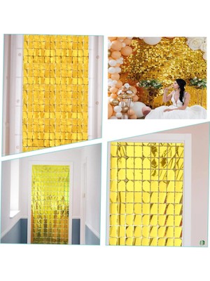 Belle Fusion Mey Ithalat® Ekstra Metalize Altın Renk Disko Dikdörtgen Kesim Kapı Perdesi Dekorasyon 1x2 Metre