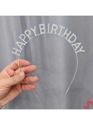 Belle Fusion Mey Ithalat® Gümüş Kristal Taşlı Happy Birthday Doğum Günü Tacı Ithal Ürün A Kalite 17X16 cm