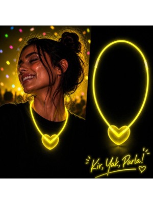 Belle Fusion Mey Ithalat® Neon Işıklı Fosforlu Kalp Parti Kolyesi Sarı Renk