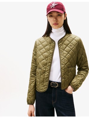 Tommy Hilfiger Padded Regular Quilted Kadın Yeşil Puffer Mont