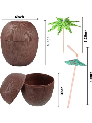 Belle Fusion Mey Ithalat® Hindistan Cevizi Hawaii Luau Aloha Pipetli Içecek Kabı Bardak 10X13 cm 1 Adet