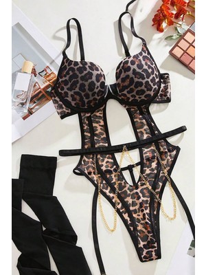 BMD Martina Pushup Fantezi Bodysuit - Leopar