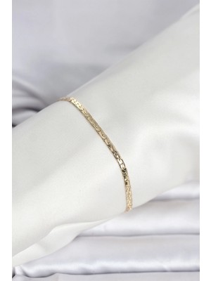 Marsilyan cm 14K Gold Renk Yassı Ezme Zincir Model Kadın Bileklik 5886