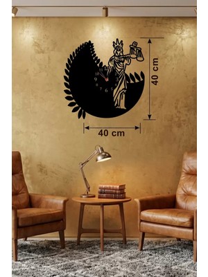 Belle Fusion Mey Ithalat® Adalet Tanrıçası Themis Tasarım Ahşap Duvar Saati - 40X40 cm Avukat Hediyesi