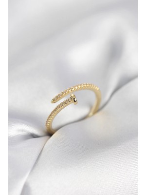 Belle Fusion Mey Ithalat® Çivi Model Zirkon Taşlı Gold Renk Kadın Yüzük