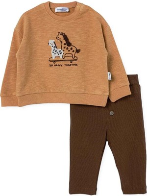 TeknoKapsül Bebetto Erkek Bebek Sweatshirt-Alt Hayvan Baskılı Çıtçıtlı Bisiklet Yaka Long Sleeve Patiksiz