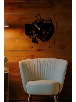 Belle Fusion Mey Ithalat® Star Wars Temalı Ahşap Duvar Saati - 40X40 cm Lazer Kesim Dekoratif