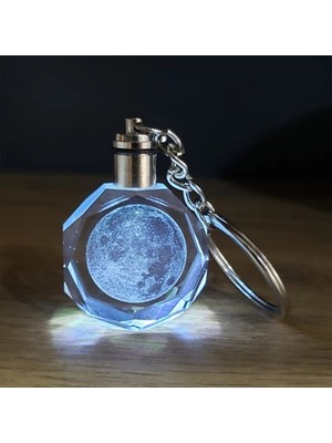 Belle Fusion Mey Ithalat® Dolunay Tasarımlı Işıklı Cam Küre - Kristal Anahtarlık Seti - Renk Değiştiren Gece Lambası