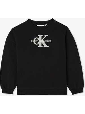 Calvin Klein Jeans Teddy Monologo Fleece Çocuk Siyah Sweatshirt