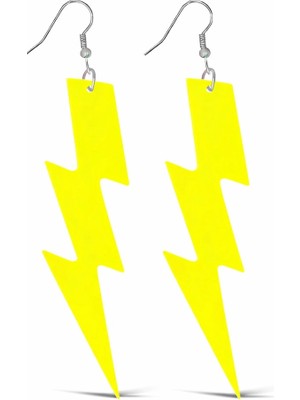 Belle Fusion Mey Ithalat® 80’ler 90'lar Retro Neon Sarı Şimşek Küpe 10 cm