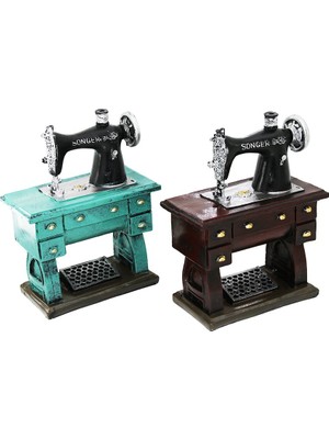 Meks Dikiş Makinesi Tasarımlı Vintage Dekoratif Biblo - Tasarım Kumbara - Reçine Malzeme