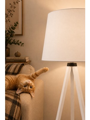 Vivido Home Mono Kumaş Beyaz Ahşap Lambader